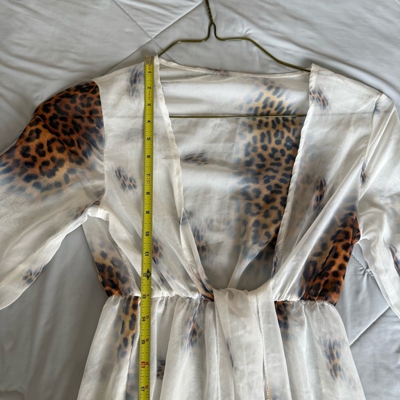 Leopard Cheetah Print Sheer Robe Swim Coverup Maxi Long Sleeve - Picture 7 of 10